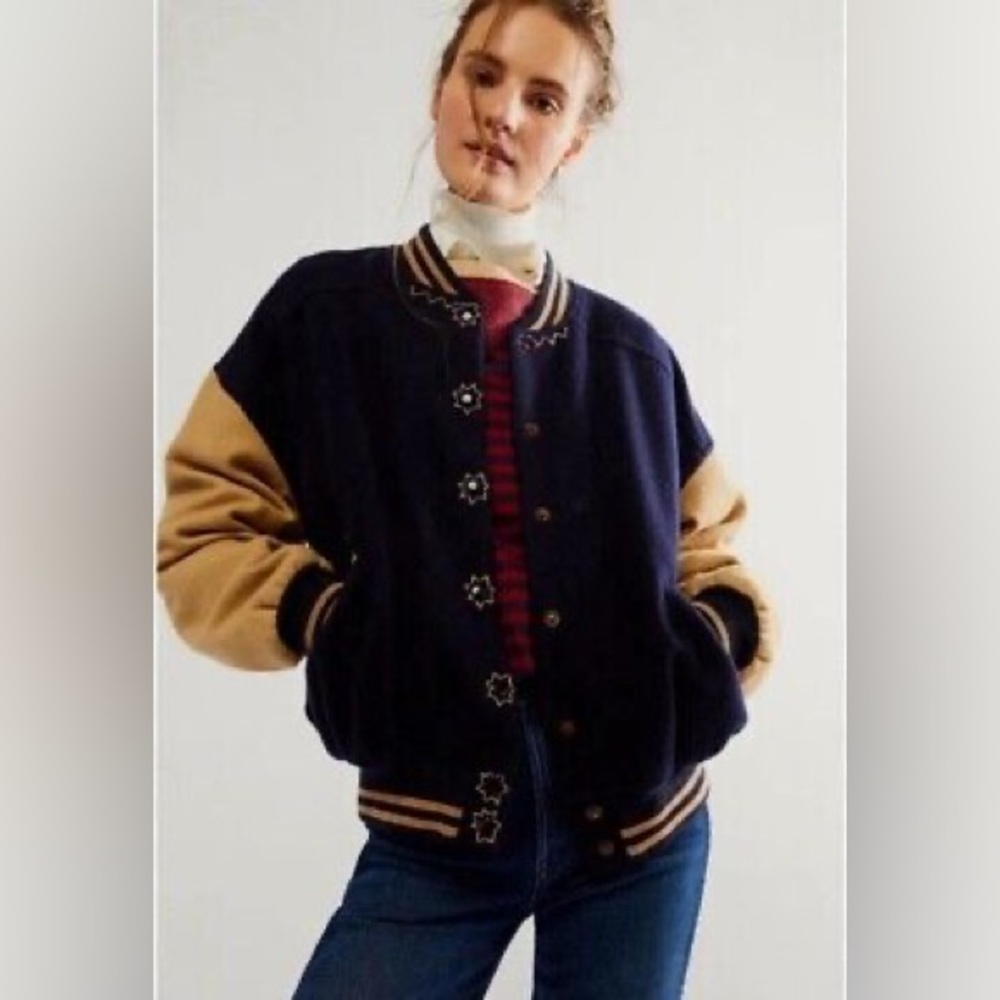 Free People Home Run Varsity Bomber Jacket NWOT